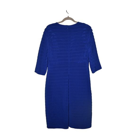ADRIANNA PAPELL $178 Royal Blue Banded Tuck Jersey Sheath Dress 3/4 Sleeves 16 - Picture 2 of 3